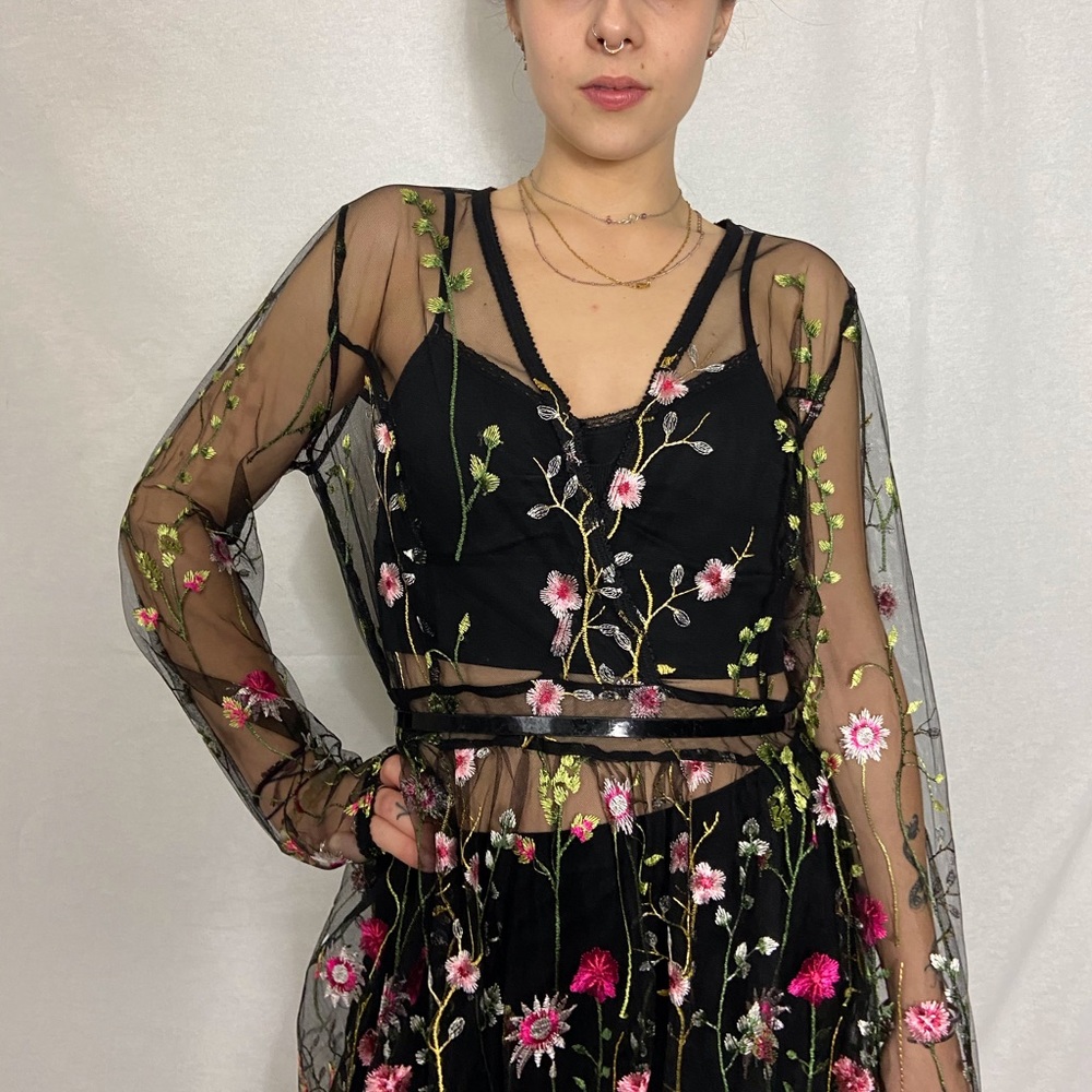NeverWorn Black Floral Long Sleeve Dress